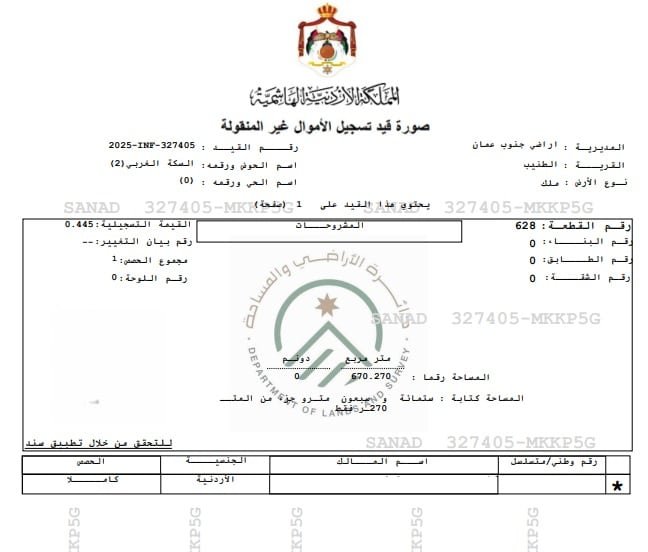 قطعة أرض مميزة للبيع في الطنيب قرب شارع المطار
